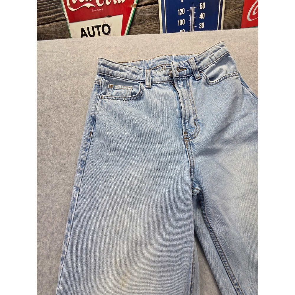 &Denim Wide Leg Ultra High Waist Light Wash Raw Hem Jeans Womens Size 2 - Picture 2 of 15